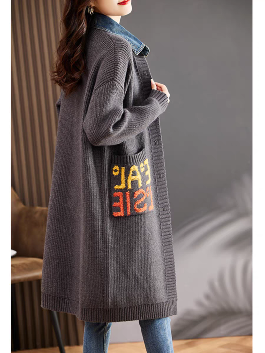 Letter Knit Long Cardigan Sweater 3072#